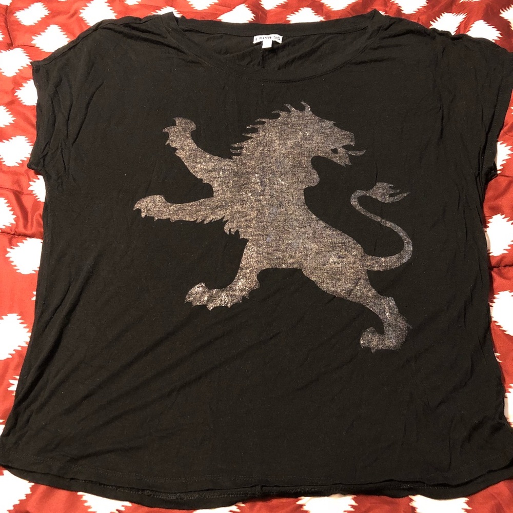 Express Black Loose Fit Tee w/Silver Lion